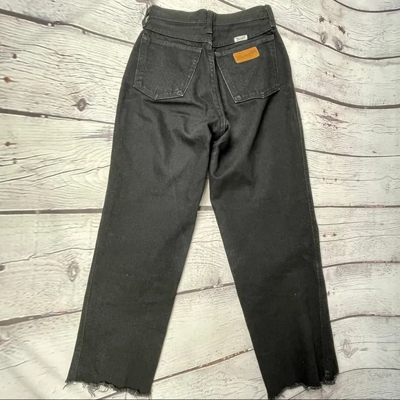 WRANGLER vintage 90s black denim wide leg high waist crop jeans pants - Picture 6 of 9
